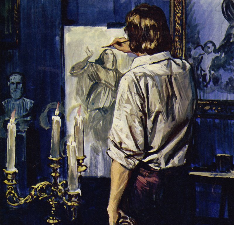 Rubens pasó muchas horas copiando las obras de Tiziano y otros (litografía en color) de Luis Arcas Brauner