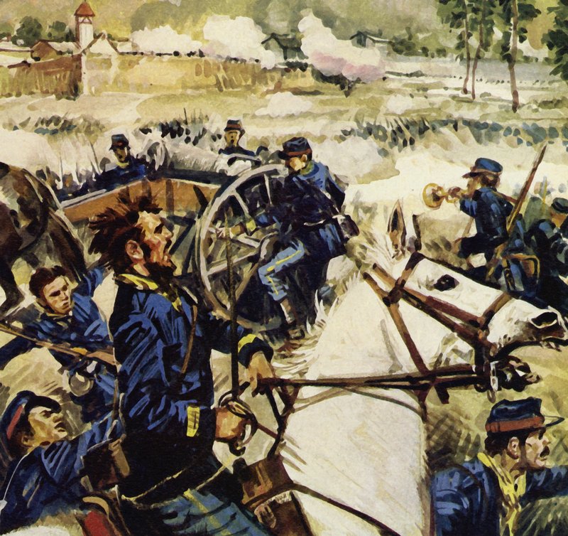 Cuando estalló la guerra entre Francia y Prusia, Manet se alistó en la artillería (litografía en color) de Luis Arcas Brauner