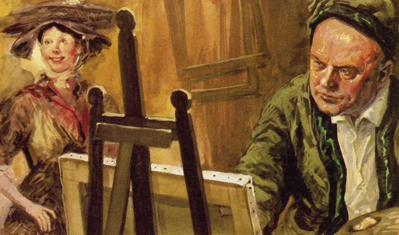 William Hogarth pintando el retrato de Shrimp Girl (litografía en color) de Luis Arcas Brauner