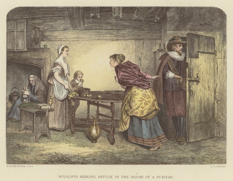Realistas buscando refugio en la casa de un puritano de Marcus Stone