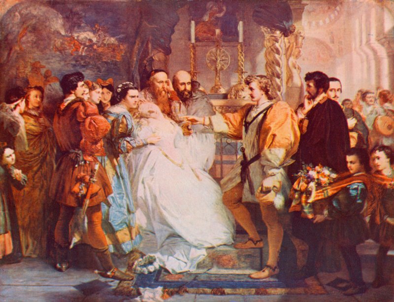 Shakespeare: El repudio del héroe, Mucho ruido y pocas nueces, Acto IV, Escena 1 (litografia en color) de Marcus (after) Stone