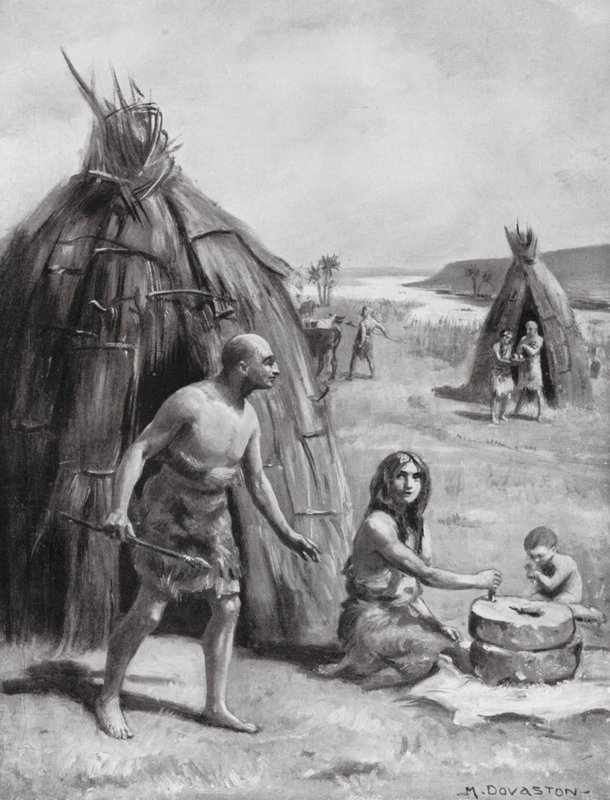 Un primitivo asentamiento sumerio (litografía) de Margaret (after) Dovaston