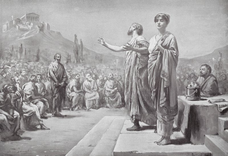 Pericles suplicando por Aspasia (litografía) de Margaret (after) Dovaston