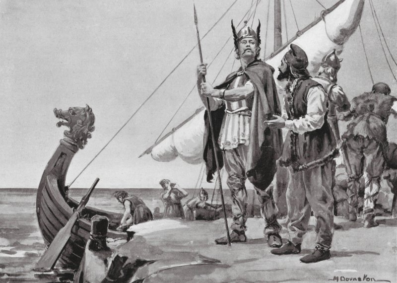 Rurik parte hacia el País de los Eslavos, 862 d.C. (litografía) de Margaret (after) Dovaston