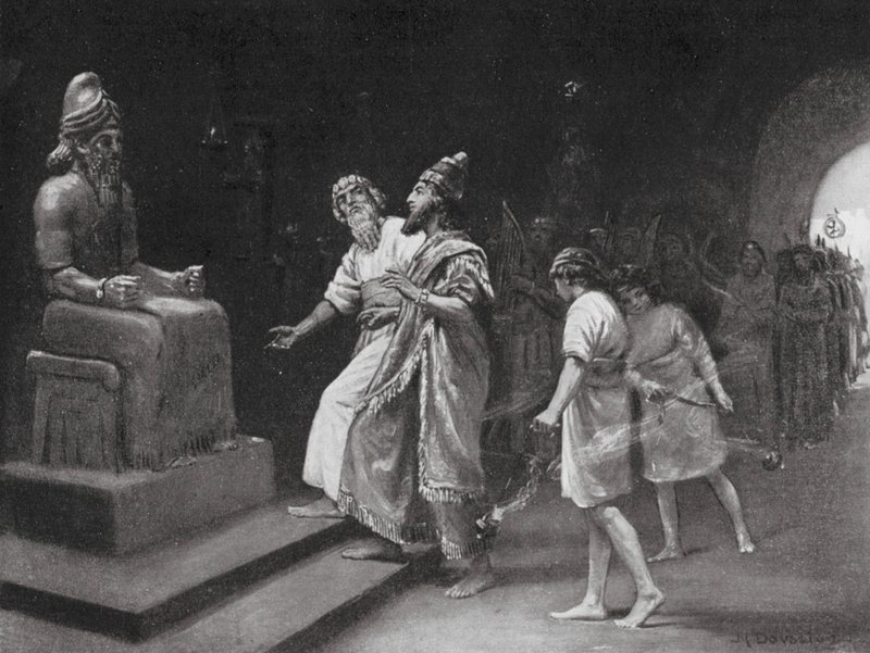 Tukulti-Ninib I en el templo de Marduk (litografía) de Margaret (after) Dovaston
