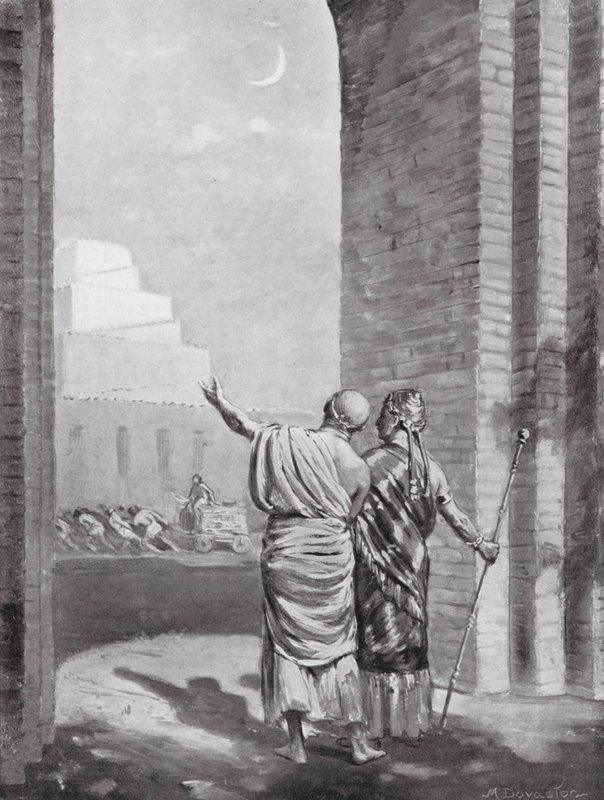 Ur-Engur inspeccionando el Templo del Dios Luna en construcción (litografía) de Margaret (after) Dovaston