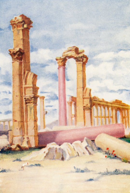 Monolito caído, Palmira (litografía en color) de Margaret Thomas