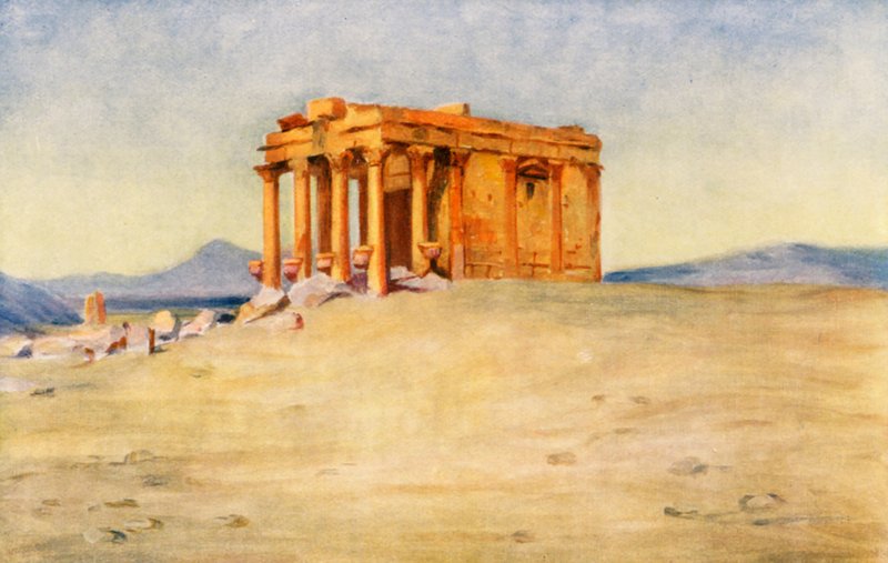 Templo de la Madre del Rey, Palmira (litografía en color) de Margaret Thomas
