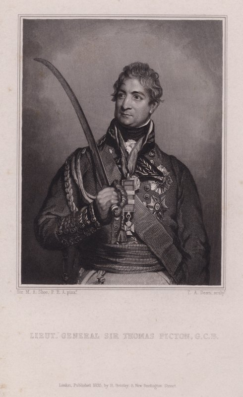 Sir Thomas Picton, general galés de las guerras napoleónicas muerto en la batalla de Waterloo de Martin Archer (after) Shee