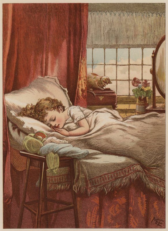 Niño dormido en la cama de Mary Ellen Edwards