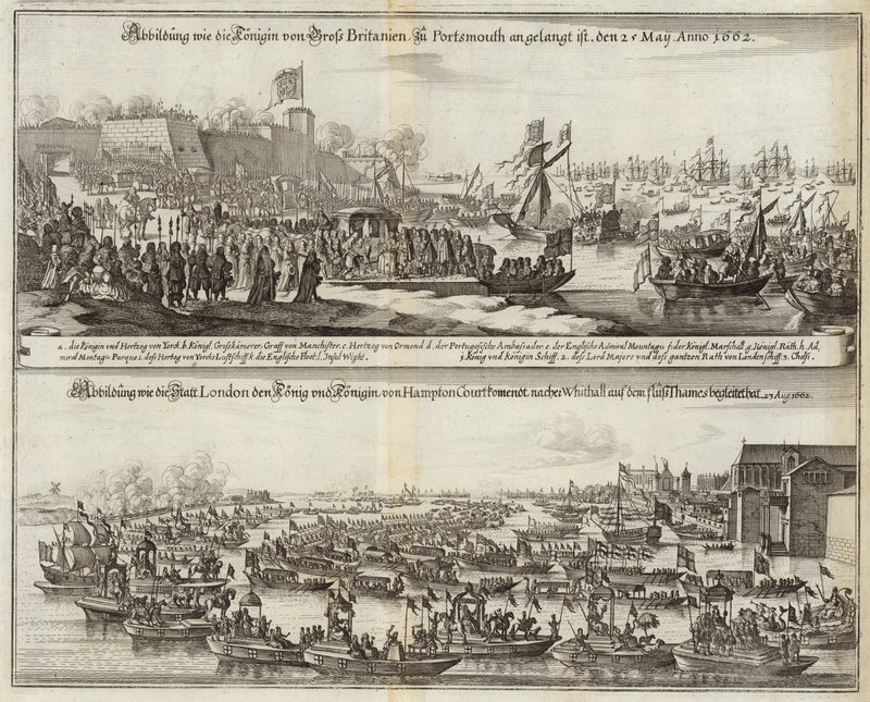 Multitudes se reúnen para los Reales en Gran Bretaña en 1662 de Mattaus the Younger Merian