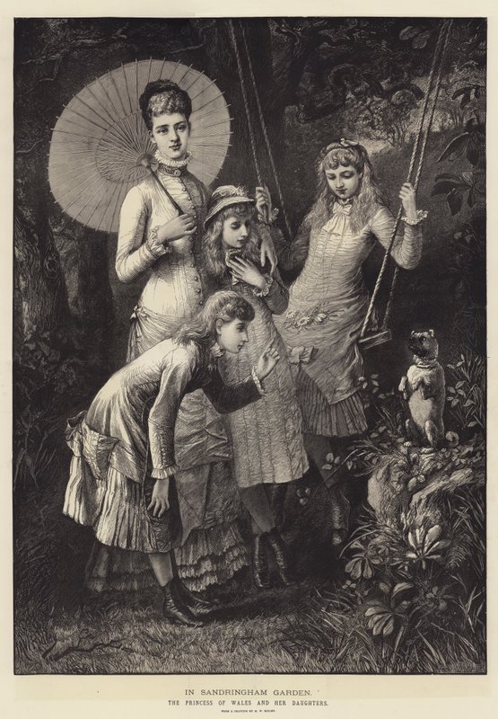 En el jardín de Sandringham, la Princesa de Gales y sus hijas de Matthew White Ridley
