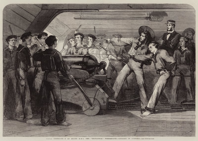 Instrucción naval a bordo del HMS Britannia, Portsmouth, lecciones de artillería de Matthew Somerville Morgan