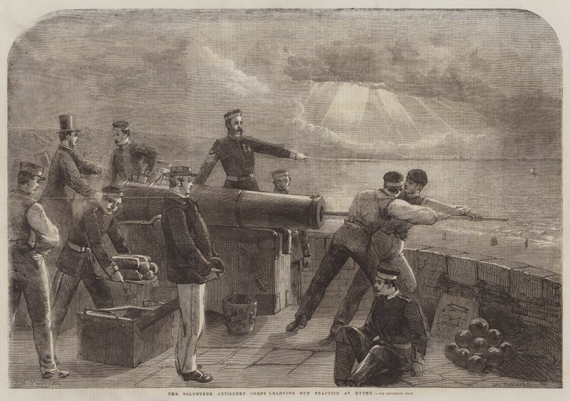 El Cuerpo de Artillería Voluntaria aprendiendo práctica de armas en Hythe de Matthew Somerville Morgan