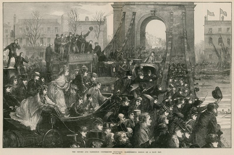 La carrera de botes de Oxford y Cambridge: Puente de Hammersmith el día de la carrera de Matthew White Ridley