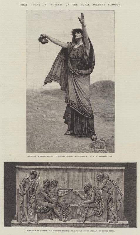 Obras premiadas de estudiantes de las Escuelas de la Real Academia. Ilustración para The Illustrated London News, 5 de enero de 1884 de Maurice Greiffenhagen