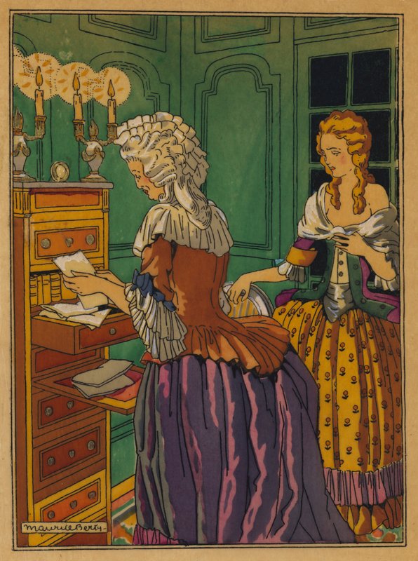 Ilustración para Les Liaisons Dangereuses de Choderlos De Laclos (litografía en color) de Maurice Berty