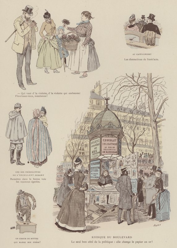 Ilustración para París Brillante (litografía en color) de Maurice Charles Mathieu Bonvoisin