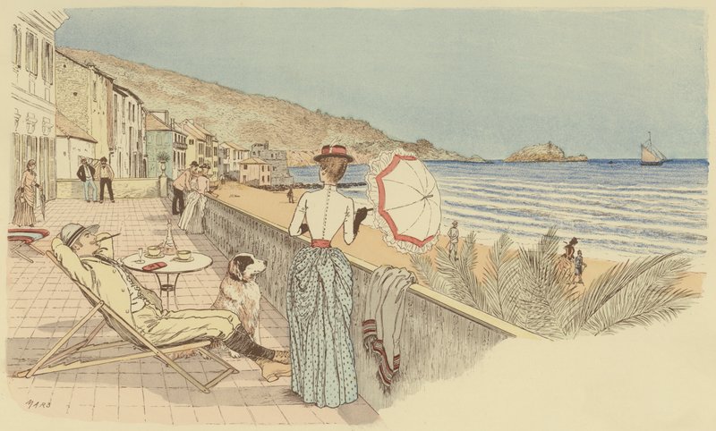 Una pareja en su luna de miel relajándose junto al mar en la isla de Gallinara, Italia de Maurice Charles Mathieu Bonvoisin