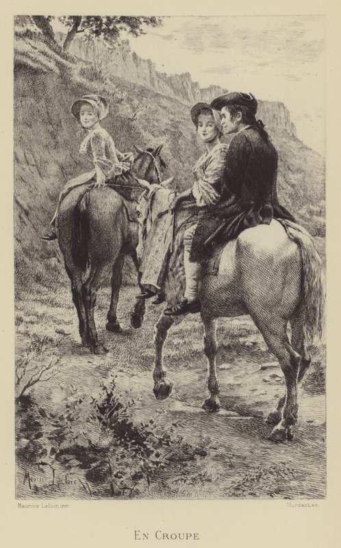 Jean-Jacques Rousseau y dos jóvenes haciendo un viaje a caballo de Maurice Leloir