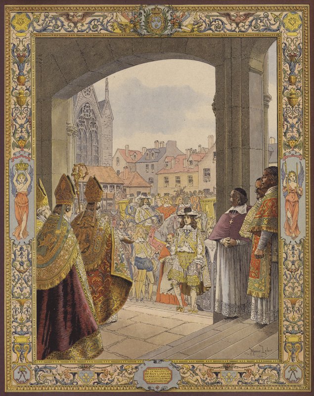 Proclamación de la mayoría de edad del Rey Luis XIV, la llegada a Sainte-Chapelle de Maurice Leloir