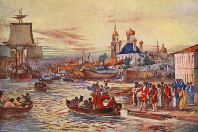 Los preparativos navales de Pedro el Grande (litografía en color) de Maurice Randall