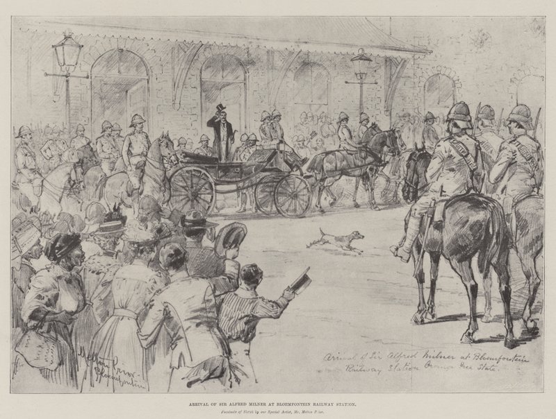 Llegada de Sir Alfred Milner a la estación de tren de Bloemfontein de Melton Prior