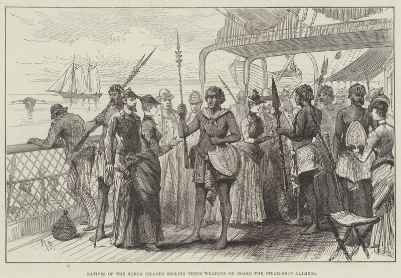 Nativos de las Islas Samoa vendiendo sus Armas a Bordo del Vapor Alameda de Melton Prior