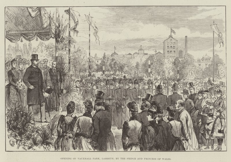 Inauguración del Parque Vauxhall, Lambeth, por el príncipe y la princesa de Gales de Melton Prior