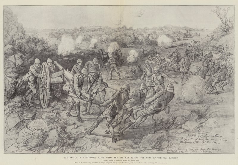 La Batalla de Ladysmith, el Mayor Wing y sus Hombres salvando los Cañones de la Batería 69 de Melton Prior