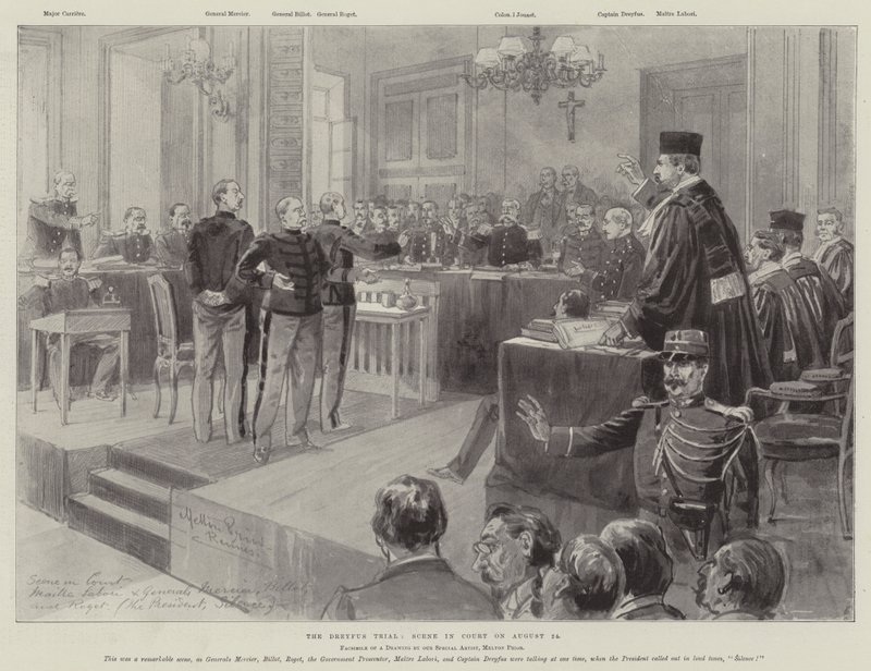 El juicio de Dreyfus, escena en la corte el 24 de agosto de Melton Prior
