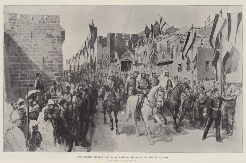 El Emperador Alemán y su Estado Mayor entrando en Jerusalén por la Puerta de Jaffa de Melton Prior