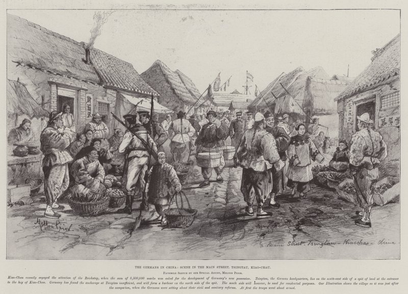 Los alemanes en China, escena en la calle principal, Tsingtau, Kiao-Chau de Melton Prior