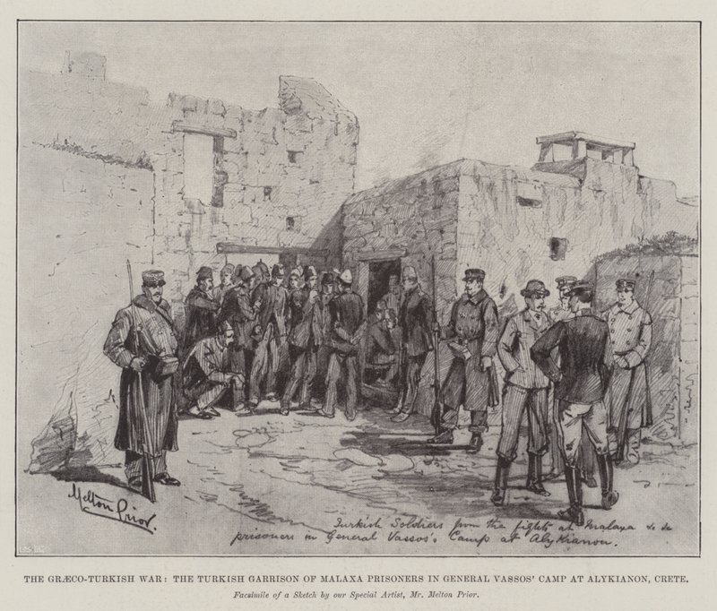 La Guerra Greco-Turca, la guarnición turca de la prisión de Malaxa prisioneros en el campamento del General Vassos en Alykianon, Creta de Melton Prior