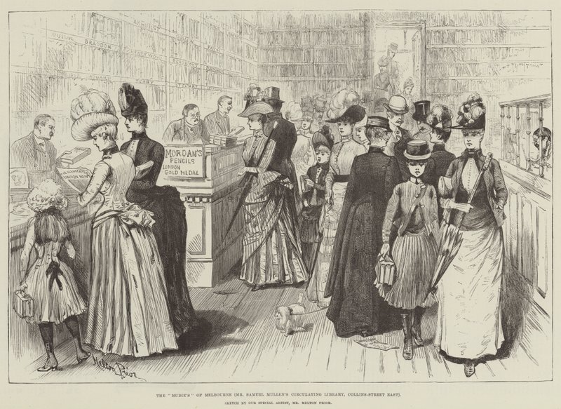 Los Mudie de Melbourne, la biblioteca circulante del Sr. Samuel Mullen, Collins-Street East de Melton Prior