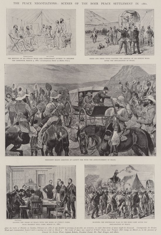 Las negociaciones de paz, escenas del acuerdo de paz de los bóers en 1881 de Melton Prior