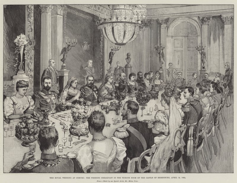 La Boda Real en Coburg, el Desayuno de Boda en la Sala del Trono del Castillo de Ehrenburg, 19 de abril de 1894 de Melton Prior