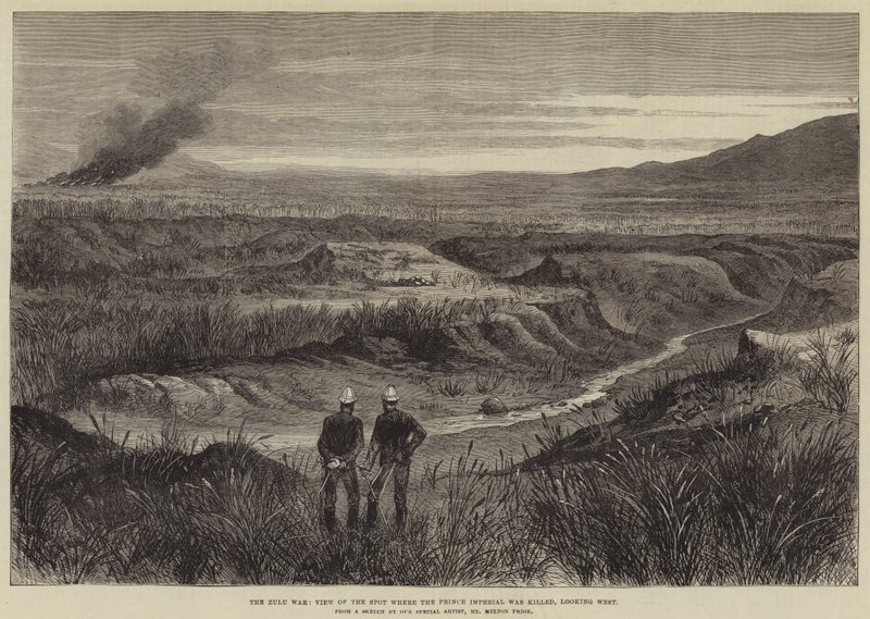 La guerra zulú, vista del lugar donde fue asesinado el Príncipe Imperial, mirando al oeste de Melton Prior