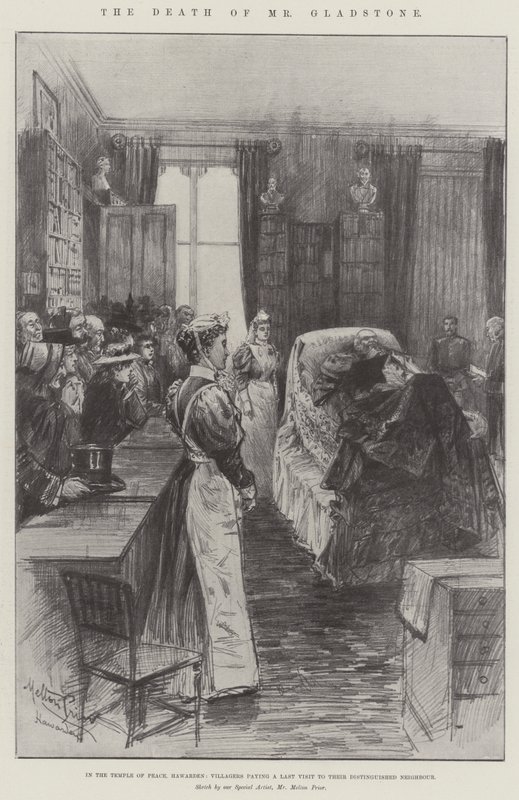 La muerte del Sr. Gladstone, en el Templo de la Paz, Hawarden, los aldeanos rinden una última visita a su distinguido vecino de Melton Prior