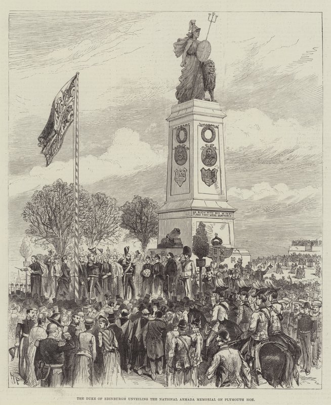 El Duque de Edimburgo develando el Memorial Nacional de la Armada en Plymouth Hoe de Melton Prior