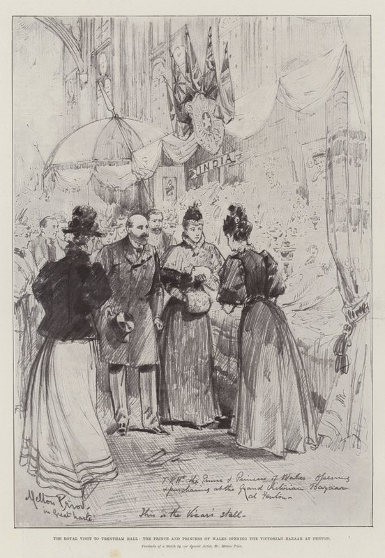 La visita real a Trentham Hall, el Príncipe y la Princesa de Gales inaugurando el Bazar Victoriano en Fenton de Melton Prior
