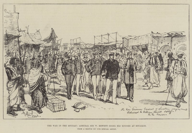 La guerra en Sudán, el almirante Sir W Hewett haciendo sus rondas en Souakim de Melton Prior