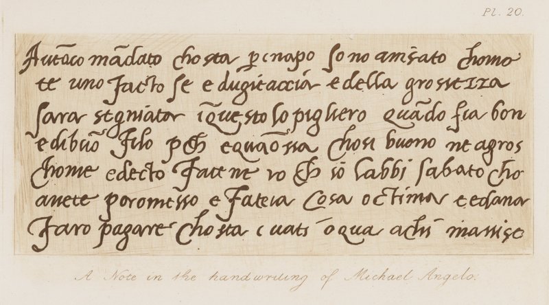Una nota en la caligrafía de Miguel Ángel de Michelangelo (after) Buonarroti