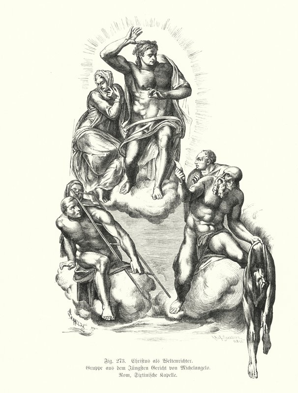 Cristo el Juez, detalle del Juicio Final de Miguel Ángel, pintura en la pared del altar de la Capilla Sixtina, Basílica de San Pedro, Roma, Italia (detalle) de Michelangelo (after) Buonarroti