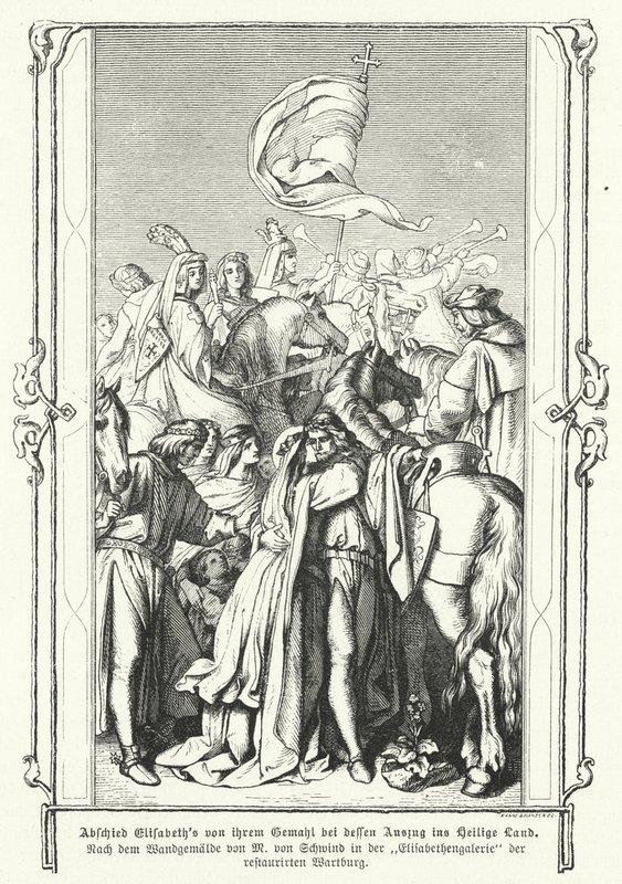 Santa Isabel de Hungría despidiéndose de su esposo, Luis IV, Landgrave de Turingia, mientras parte para unirse a la Sexta Cruzada de Moritz Ludwig von Schwind