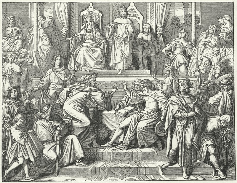 El Sangerkrieg, un concurso entre juglares en el castillo de Wartburg en Turingia en 1207 de Moritz Ludwig von Schwind