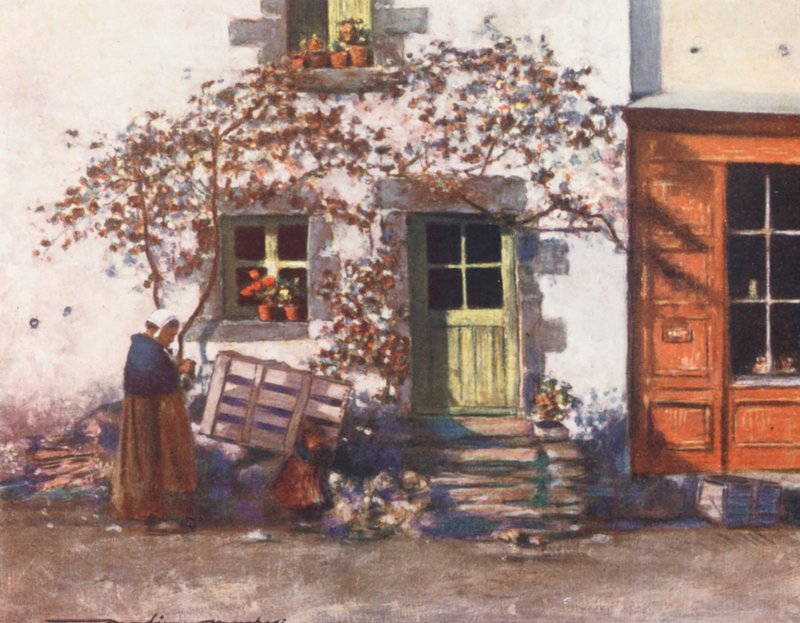Una cabaña en Rochefort-en-Terre (litografía en color) de Mortimer Ludington Menpes