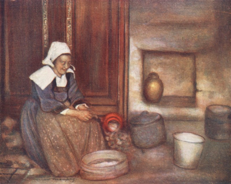 En una cocina bretona (litografía en color) de Mortimer Ludington Menpes