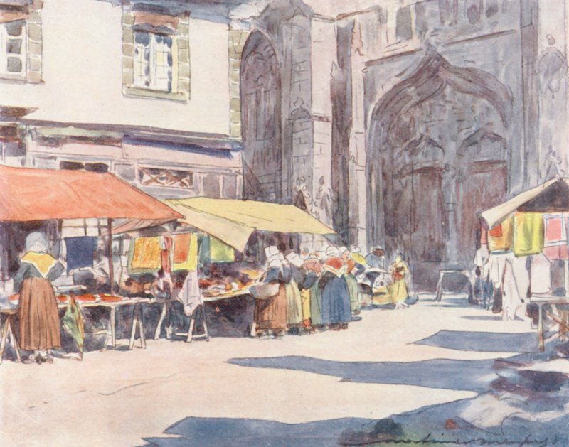 Exterior de la catedral de Quimper (litografía en color) de Mortimer Ludington Menpes
