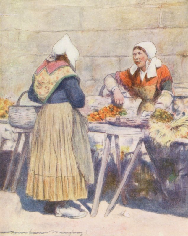 Mercado de verduras, Quimper (litografía en color) de Mortimer Ludington Menpes